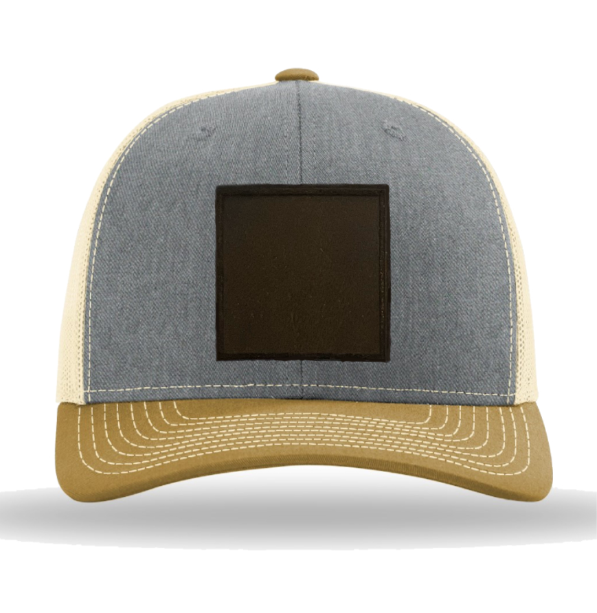 Heather Grey/ Birch/ Amber Gold Richardson Leather Patch Trucker Hat