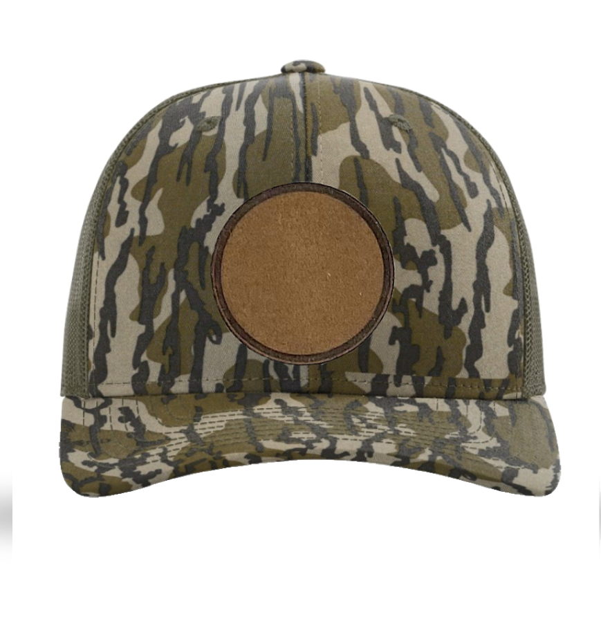 Mossy Oak Bottomland/ Loden Richardson Leather Patch Trucker Hat