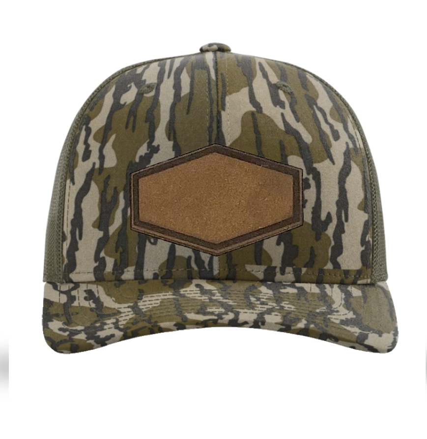 Mossy Oak Bottomland/ Loden Richardson Leather Patch Trucker Hat