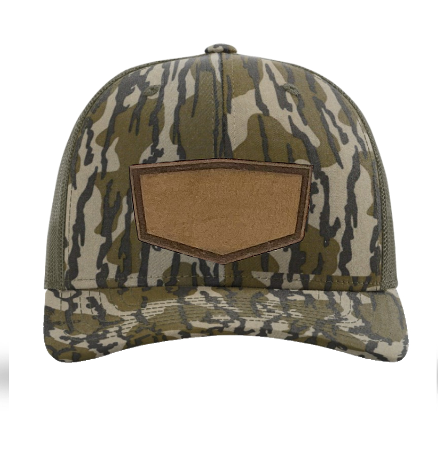 Mossy Oak Bottomland/ Loden Richardson Leather Patch Trucker Hat
