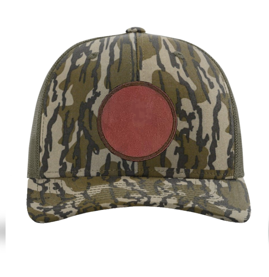 Mossy Oak Bottomland/ Loden Richardson Leather Patch Trucker Hat
