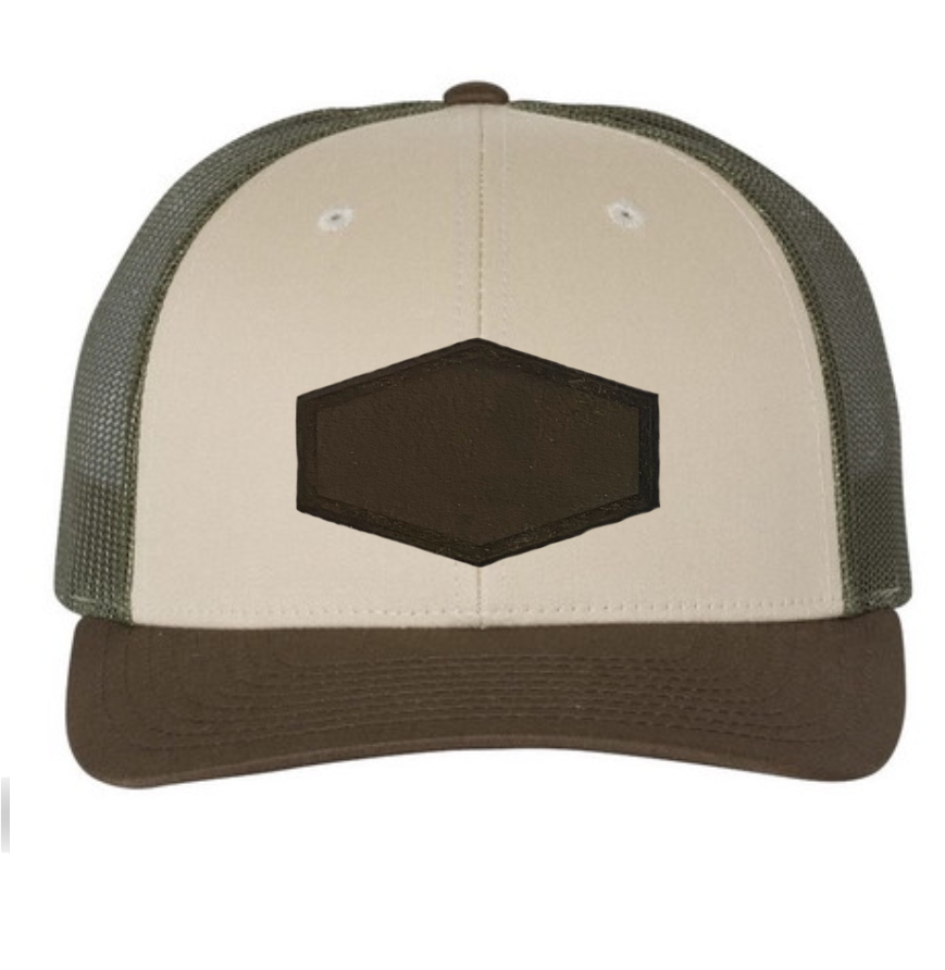 Tan/ Loden/ Brown Richardson Leather Patch Trucker Hat