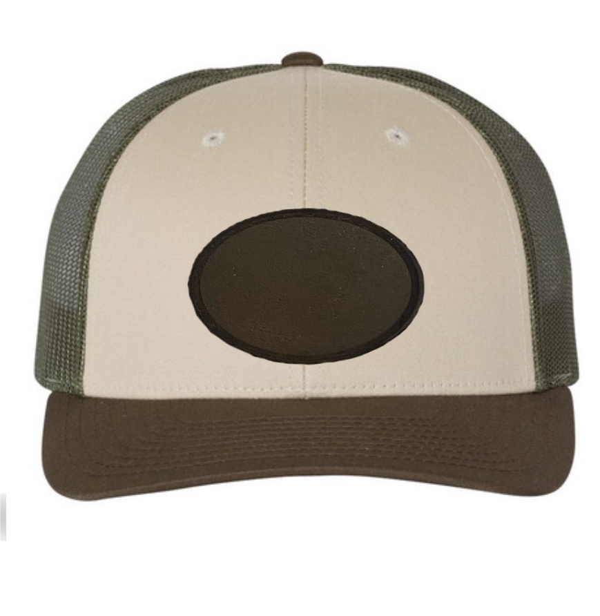 Tan/ Loden/ Brown Richardson Leather Patch Trucker Hat