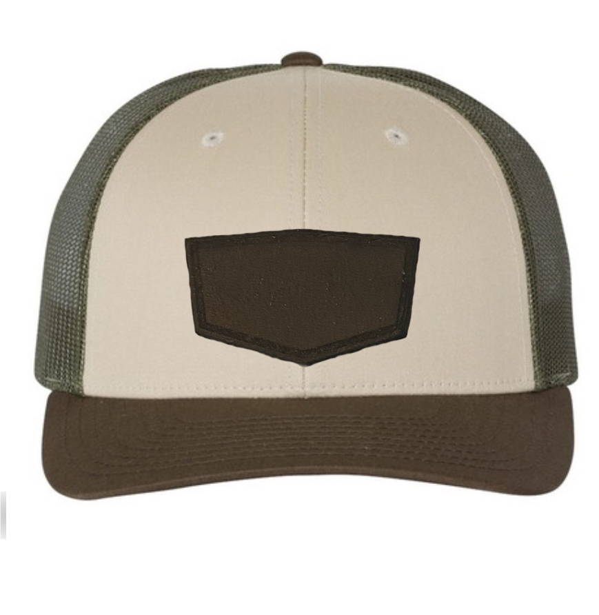 Tan/ Loden/ Brown Richardson Leather Patch Trucker Hat
