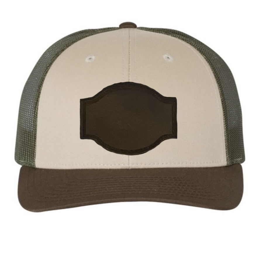 Tan/ Loden/ Brown Richardson Leather Patch Trucker Hat