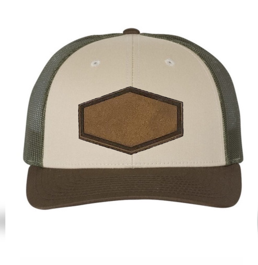 Tan/ Loden/ Brown Richardson Leather Patch Trucker Hat