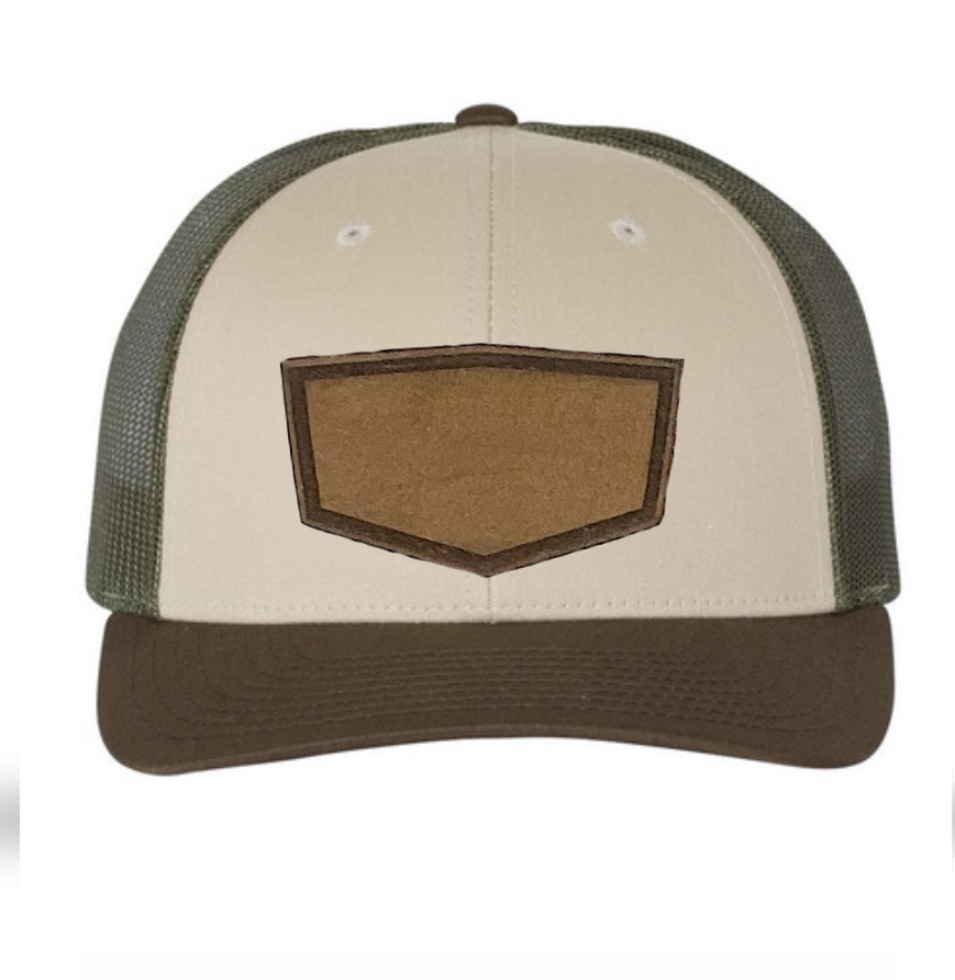 Tan/ Loden/ Brown Richardson Leather Patch Trucker Hat