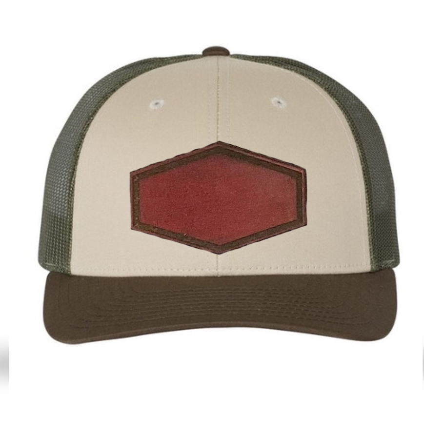Tan/ Loden/ Brown Richardson Leather Patch Trucker Hat