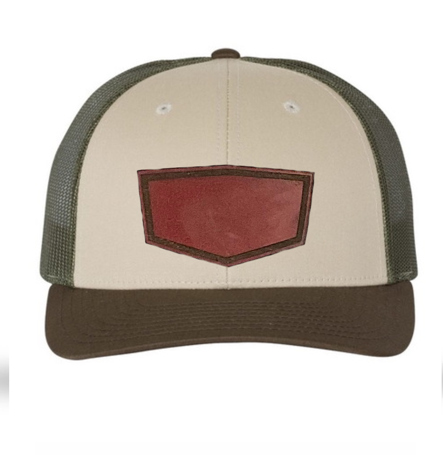 Tan/ Loden/ Brown Richardson Leather Patch Trucker Hat