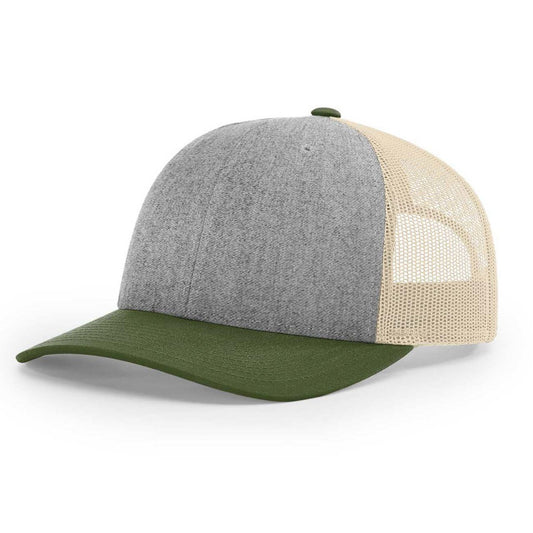 Heather Grey/ Birch/ Army Olive Richardson Leather Patch Trucker Hat