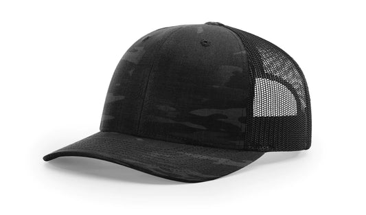 Black Multicam/ Black Richardson Leather Patch Trucker Hat