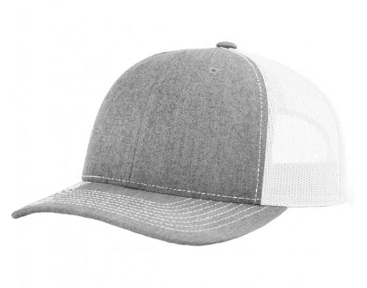 Heather Grey/ White Richardson Leather Patch Trucker Hat