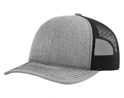 Heather Grey/ Black Richardson Leather Patch Trucker Hat