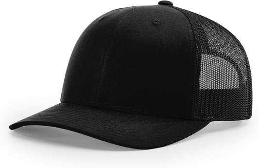 Black/ Black Richardson Leather Patch Trucker Hat