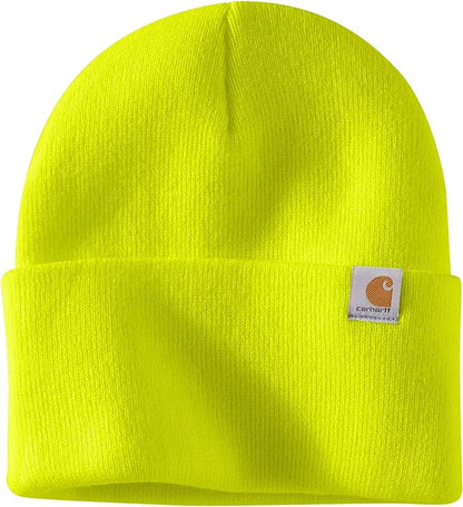 Bright Yellow Carhartt Leather Patch Beanie