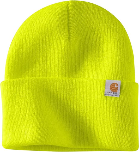 Bright Yellow Carhartt Leather Patch Beanie