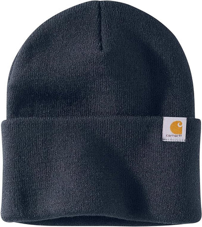 Navy Carhartt Leather Patch Beanie