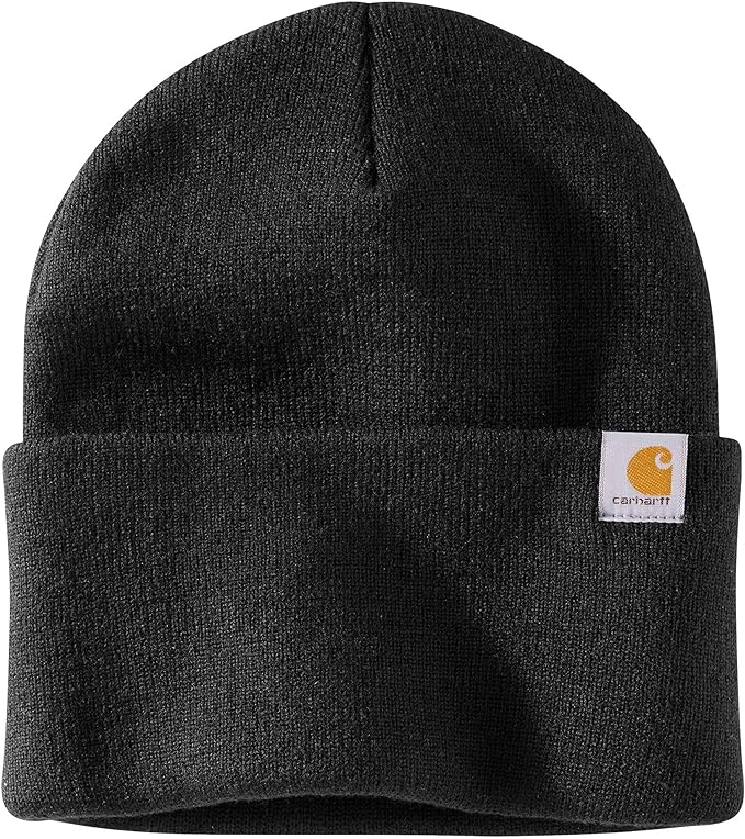 Black Carhartt Leather Patch Beanie