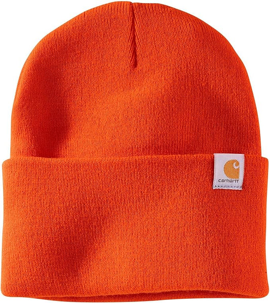 Bright Orange Carhartt Leather Patch Beanie