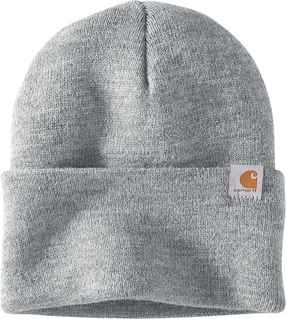 Heather Grey Carhartt Leather Patch Beanie