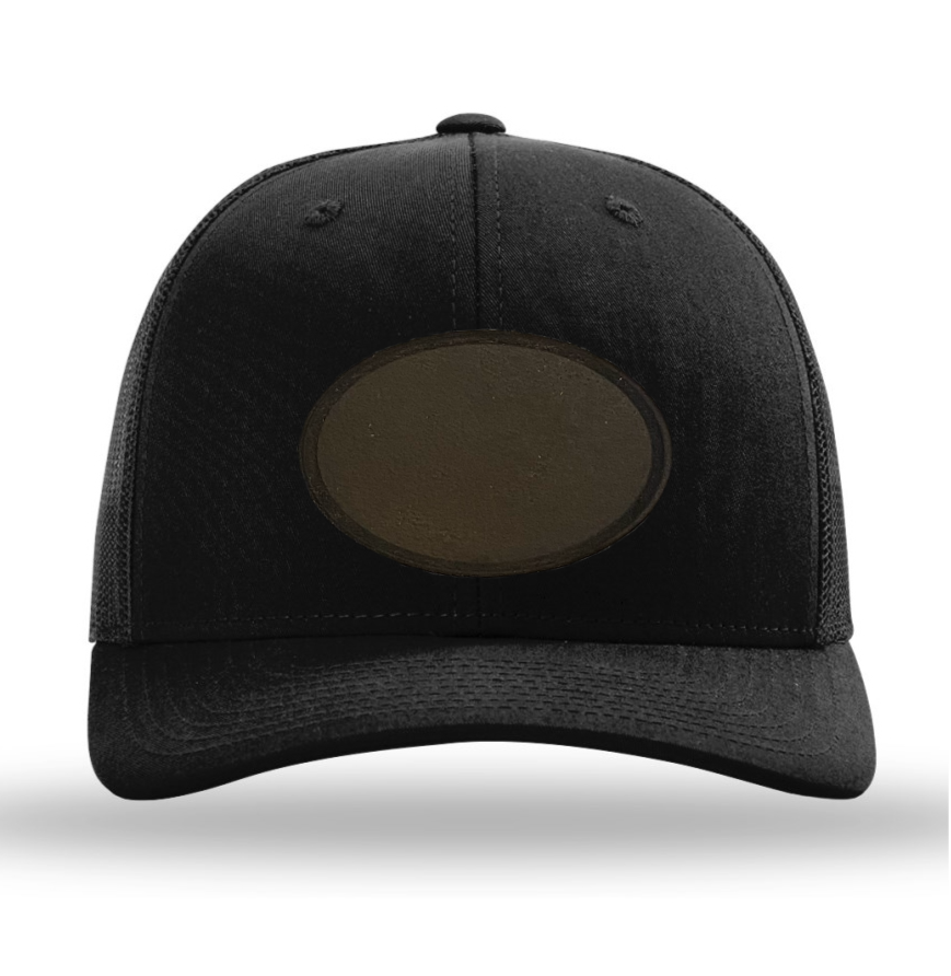 Black/ Black Richardson Leather Patch Trucker Hat