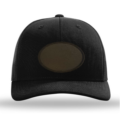 Black/ Black Richardson Leather Patch Trucker Hat