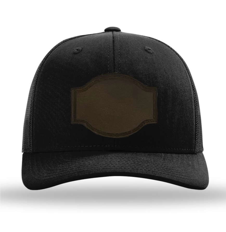 Black/ Black Richardson Leather Patch Trucker Hat