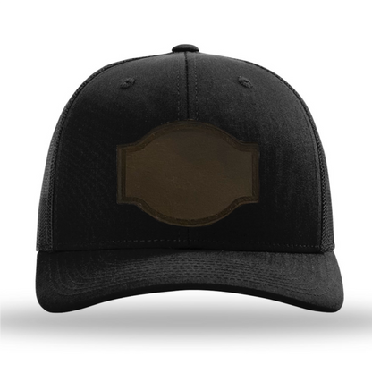 Black/ Black Richardson Leather Patch Trucker Hat