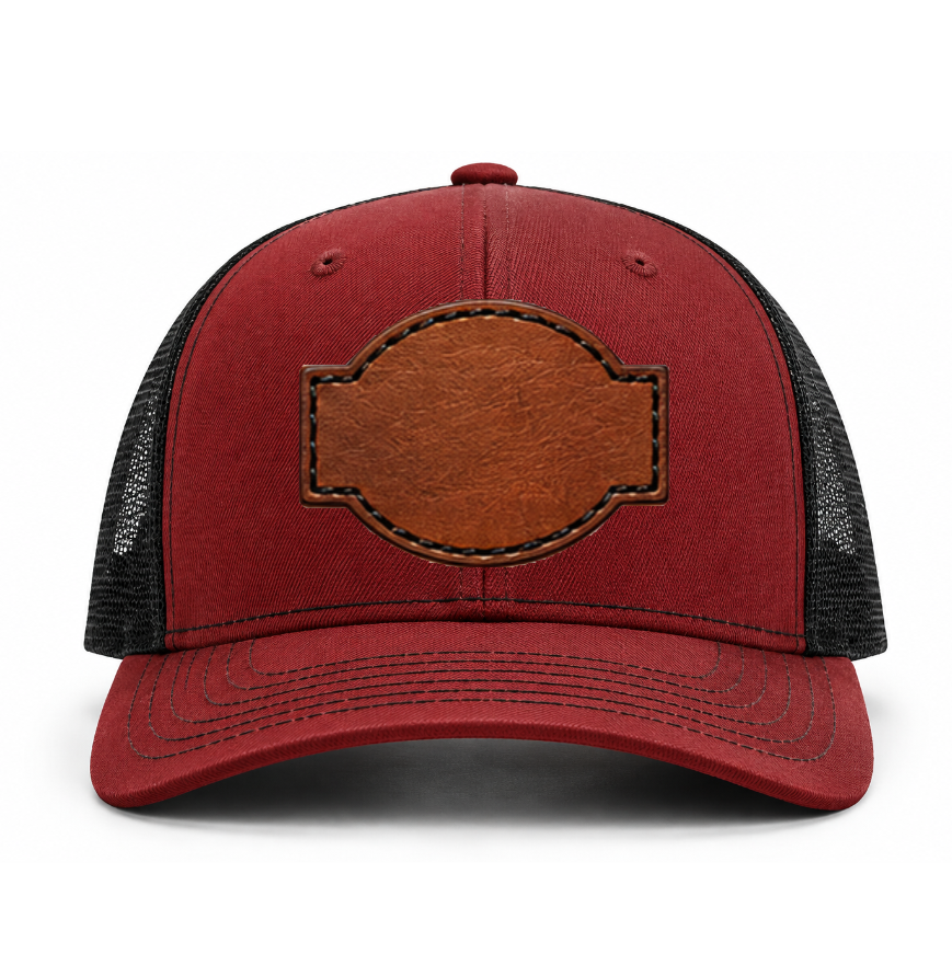 Cardinal/ Black Richardson Leather Patch Trucker Hat