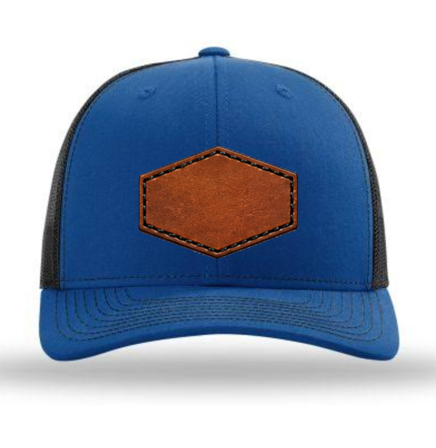 Royal Blue/ Black Richardson Leather Patch Trucker Hat