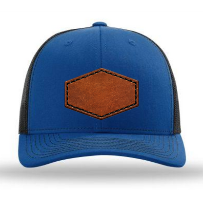 Royal Blue/ Black Richardson Leather Patch Trucker Hat