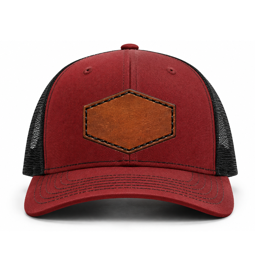 Cardinal/ Black Richardson Leather Patch Trucker Hat