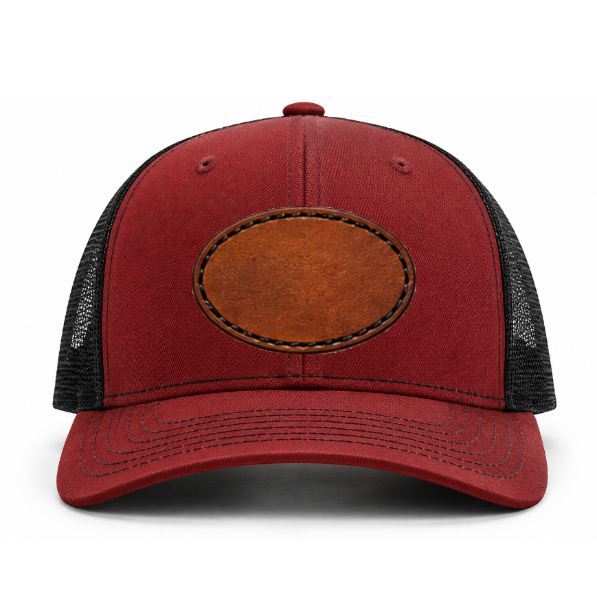 Cardinal/ Black Richardson Leather Patch Trucker Hat