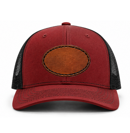 Cardinal/ Black Richardson Leather Patch Trucker Hat
