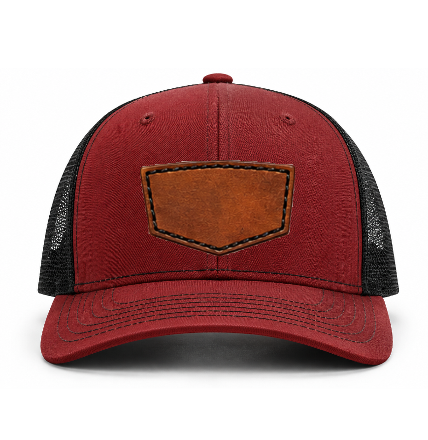 Cardinal/ Black Richardson Leather Patch Trucker Hat
