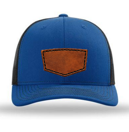 Royal Blue/ Black Richardson Leather Patch Trucker Hat