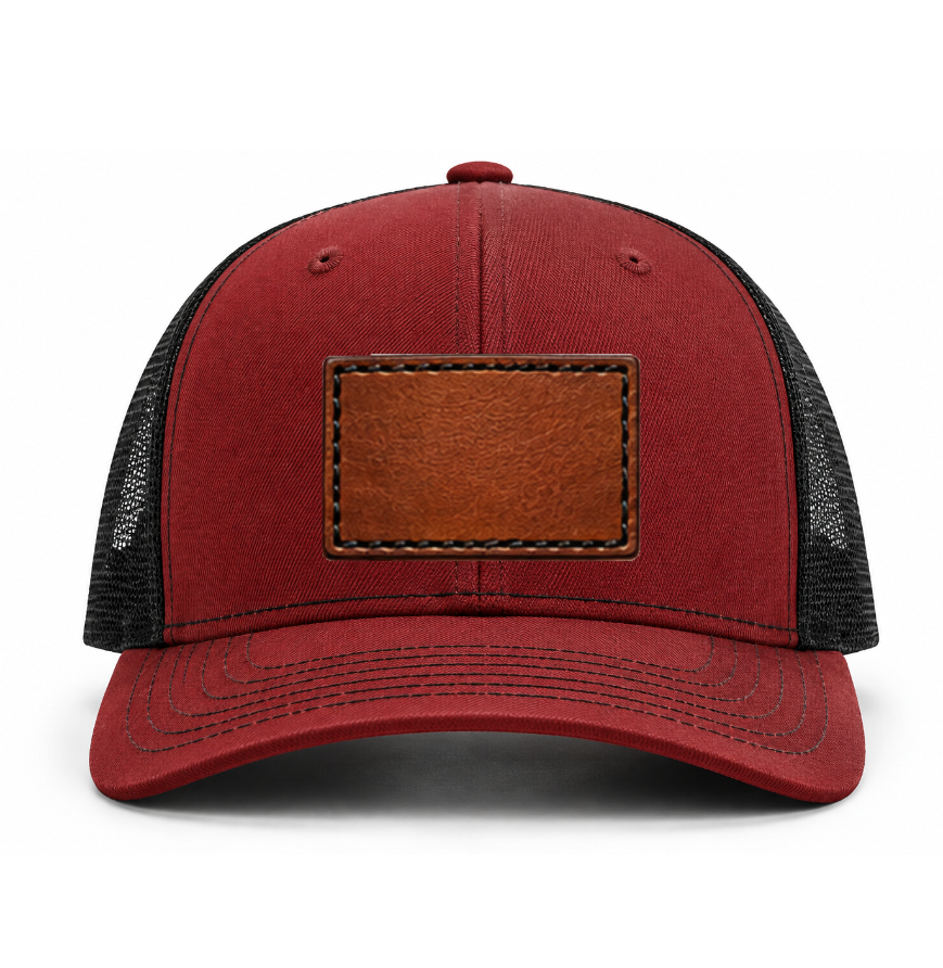 Cardinal/ Black Richardson Leather Patch Trucker Hat