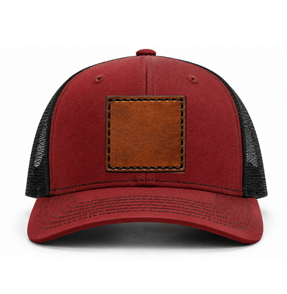 Cardinal/ Black Richardson Leather Patch Trucker Hat