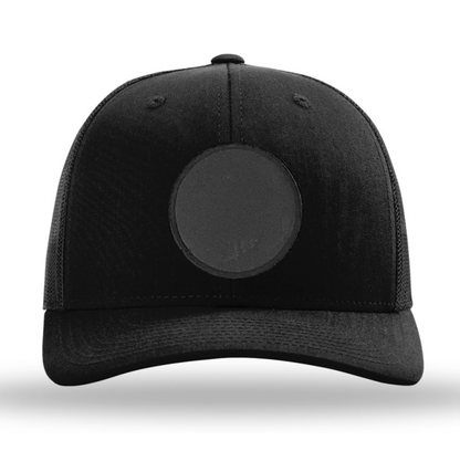Black/ Black Richardson Leather Patch Trucker Hat