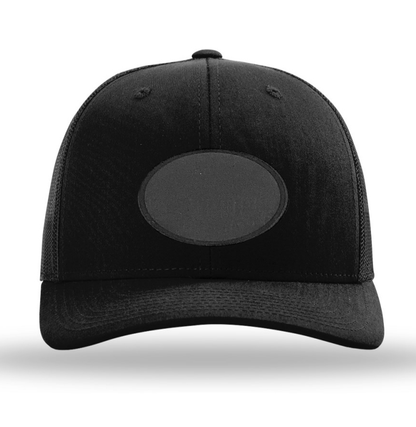 Black/ Black Richardson Leather Patch Trucker Hat