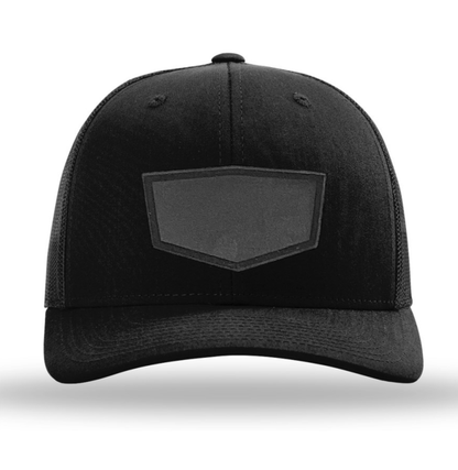 Black/ Black Richardson Leather Patch Trucker Hat