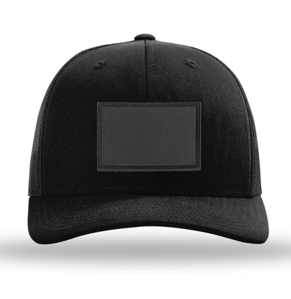 Black/ Black Richardson Leather Patch Trucker Hat