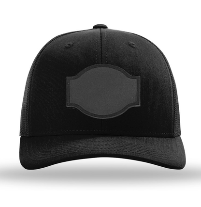 Black/ Black Richardson Leather Patch Trucker Hat