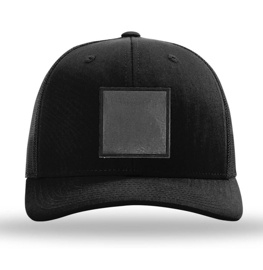 Black/ Black Richardson Leather Patch Trucker Hat