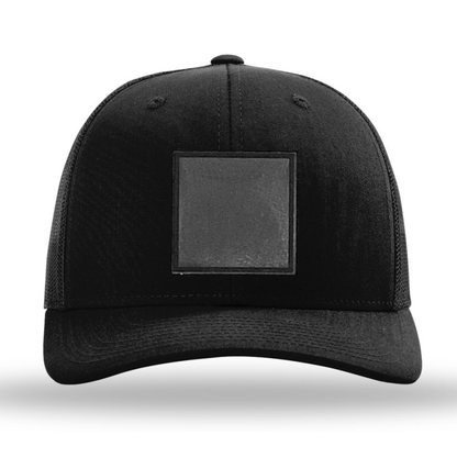 Black/ Black Richardson Leather Patch Trucker Hat