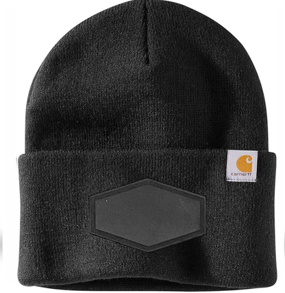 Black Carhartt Leather Patch Beanie