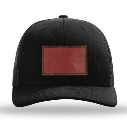 Black/ Black Richardson Leather Patch Trucker Hat