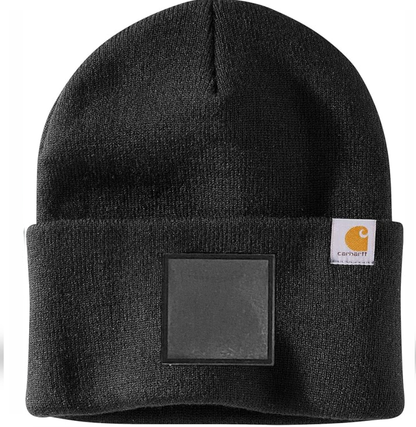 Black Carhartt Leather Patch Beanie