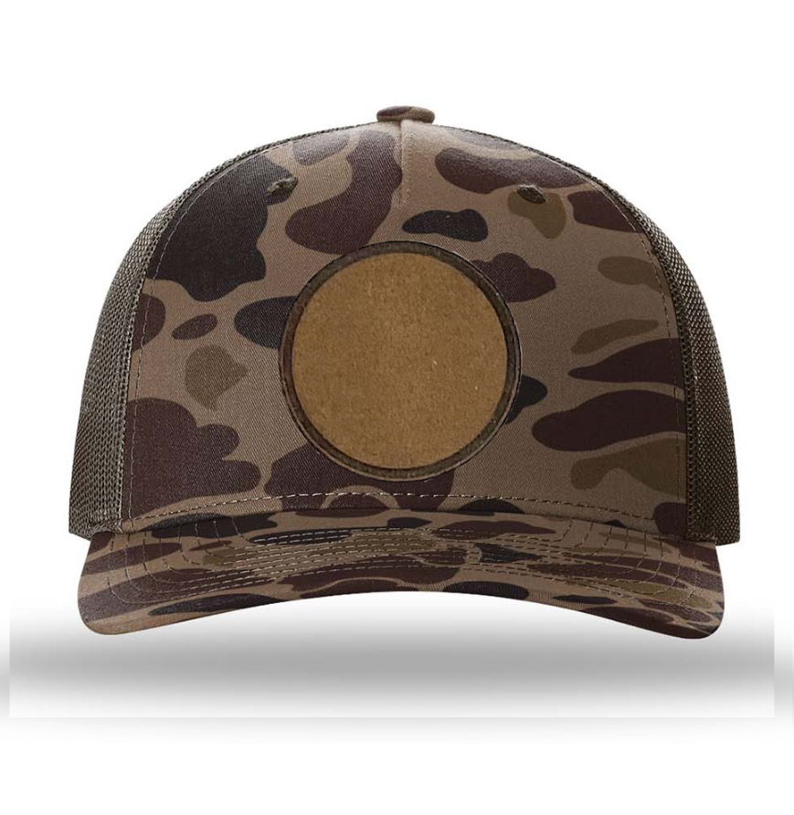 Bark Duck Camo/ Brown Richardson Leather Patch Trucker Hat