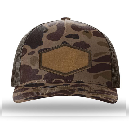 Bark Duck Camo/ Brown Richardson Leather Patch Trucker Hat